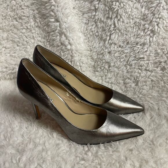 Charles David leather metallic gray slip on heels size 11 pointed toe Size 11 - Picture 2 of 11